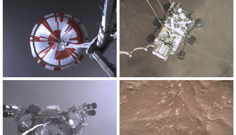 Bildene viser hvordan roboten nærmer seg overflaten på Mars sist torsdag.