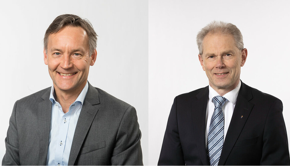 Konstituert administrerende direktør Espen Skjelland (t.v.) og nylig avtroppede John-Mikal Størdal (t.h.)