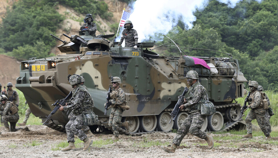 TRENER: Amerikanske og sørkoreanske soldater under trening i Pohang i Sør-Korea i 2016.