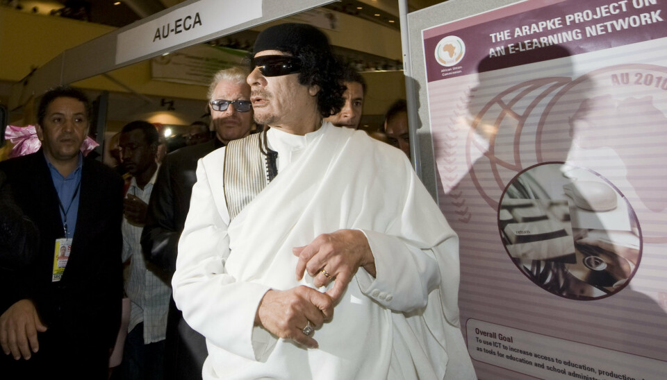 DIKTATOR: LLibyas mangeårige leder Muammar Gaddafi under et besøk i Addis Abeba i 2010.