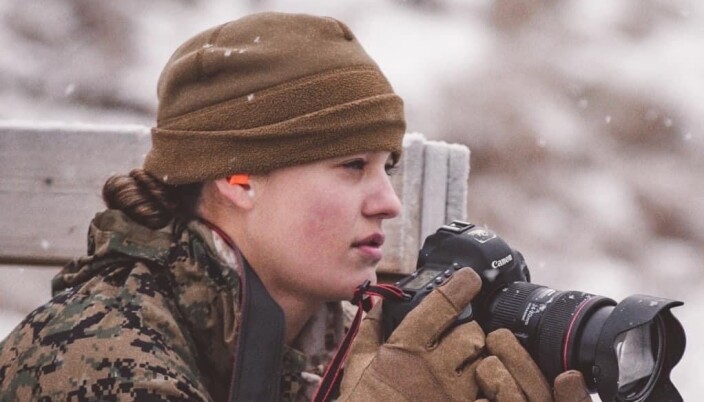 PHOTO SKILLS: Kayla L. Olsen while working in Northern Norway, where the US Marine Corps is currently training. PHOTO SKILLS: Kayla L. Olsen while working in Northern Norway, where the US Marine Corps is currently training.