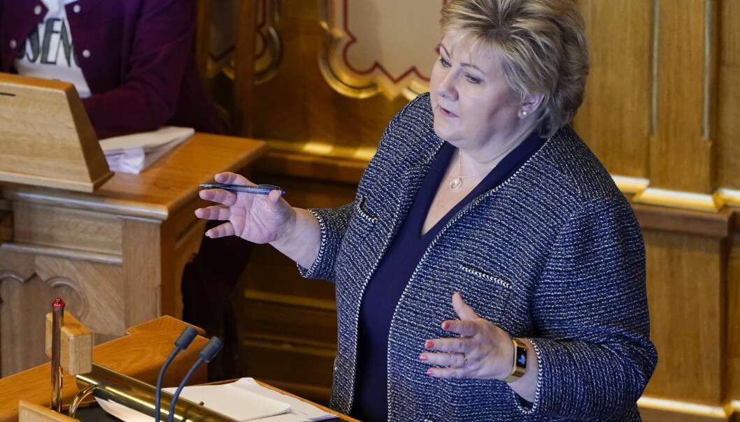 Statsminister Erna Solberg måtte svare på spørsmål om Bergen Engines-salet i den muntlige spørretimen i Stortinget onsdag. Statsminister Erna Solberg måtte svare på spørsmål om Bergen Engines-salet i den muntlige spørretimen i Stortinget onsdag.