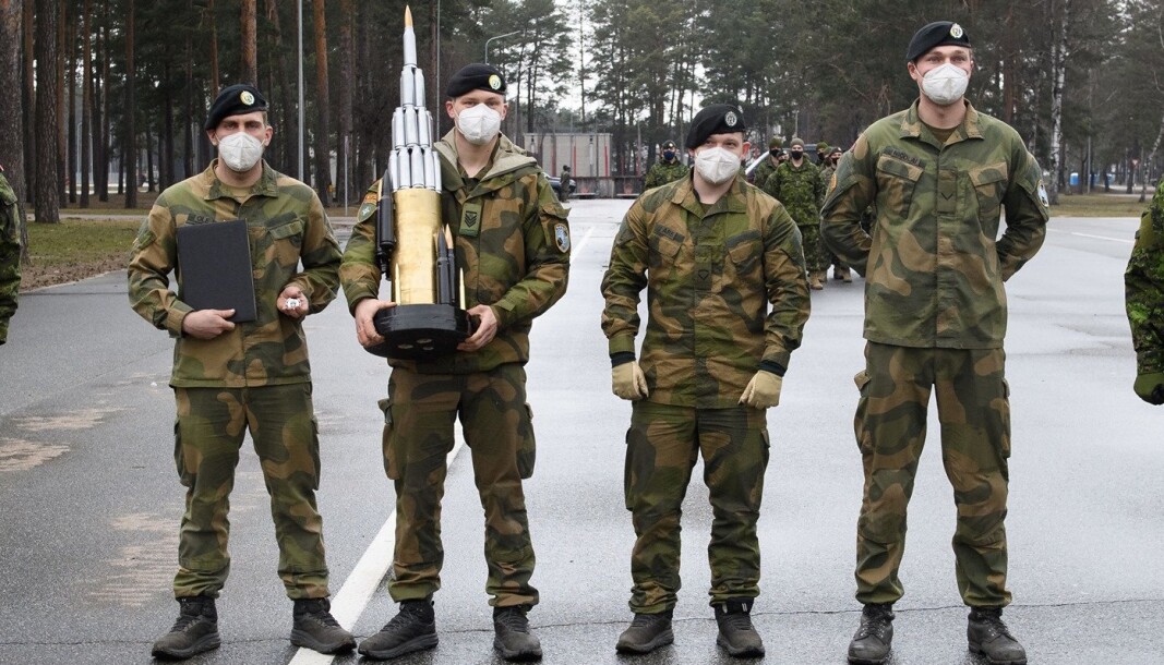 NATO-KONKURRANSE: Norske soldater fra Panserbataljonen etter at de gikk til topp i konkurransen Iron Spear i Latvia. NATO-KONKURRANSE: Norske soldater fra Panserbataljonen etter at de gikk til topp i konkurransen Iron Spear i Latvia.