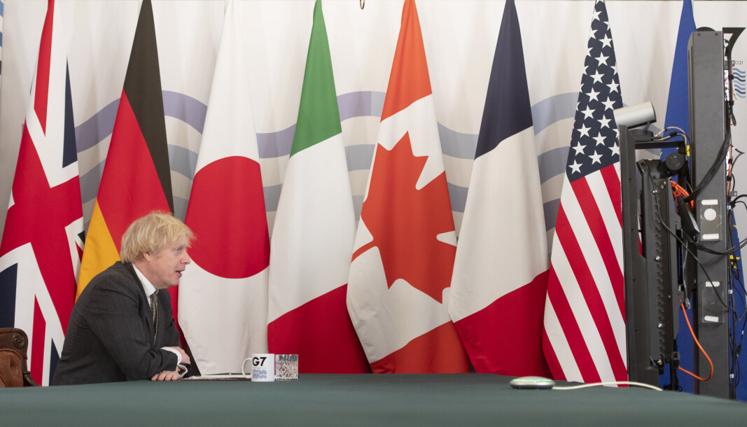 MØTE: Utenriksministrene i G7 står bak uttalelesen. Avbildet ser du Storbritannias statsminister Boris Johnson i et G7-møte 19. februar. MØTE: Utenriksministrene i G7 står bak uttalelesen. Avbildet ser du Storbritannias statsminister Boris Johnson i et G7-møte 19. februar.