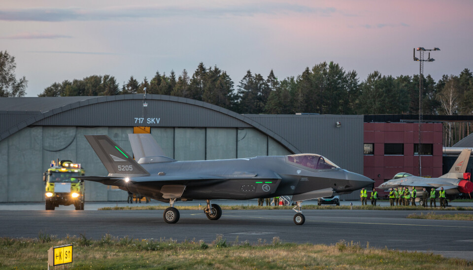 SATSINGSOMRÅDE: Et amerikanske F-35 kampfly på Rygge flystasjon.