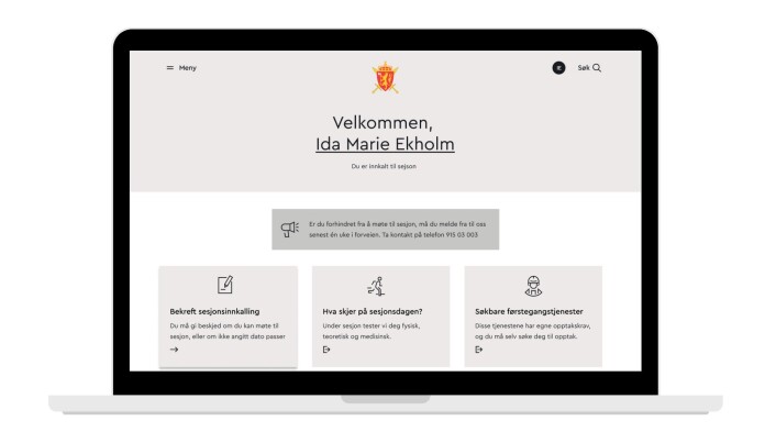 PC: Slik vil appen, eller portalløsningen se ut på en PC-skjerm. Navnet er fiktivt. PC: Slik vil appen, eller portalløsningen se ut på en PC-skjerm. Navnet er fiktivt.
