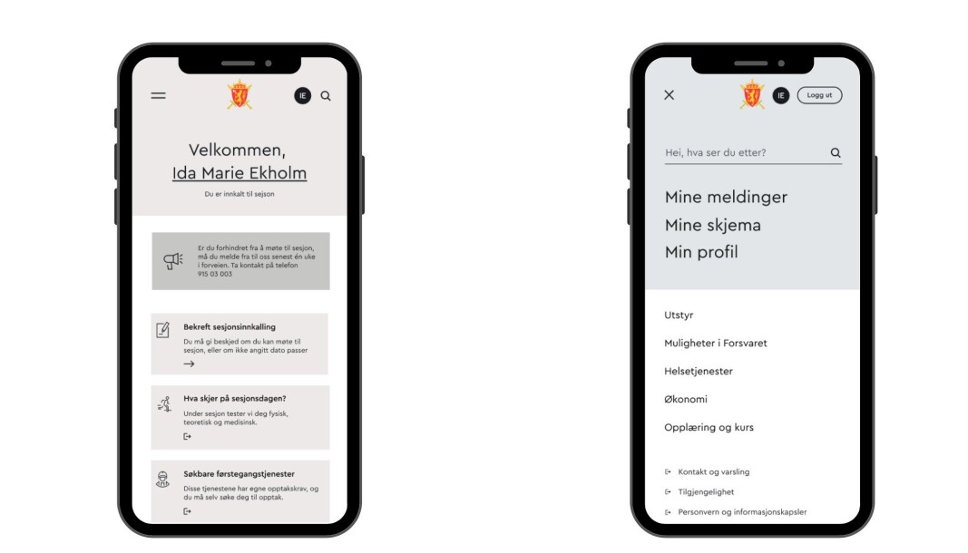 APP: Slik vil den nye appen til Forsvaret se ut. Navnet er fiktivt. APP: Slik vil den nye appen til Forsvaret se ut. Navnet er fiktivt.