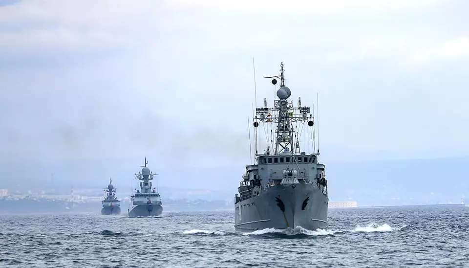 Russiske krigsskip under øvelsen i Svartehavet.