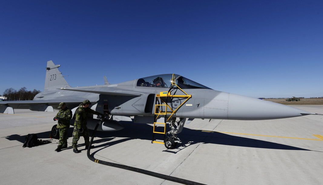 NATO-ØVELSE: Et svensk JAS-39 Gripen jagerfly på en Nato-øvelse i 2014. NATO-ØVELSE: Et svensk JAS-39 Gripen jagerfly på en Nato-øvelse i 2014.