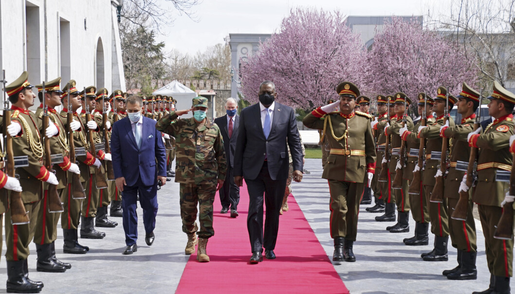 USA har startet tilbaketrekking fra Afghanistan. Her ser vi USAs forsvarsminister Lloyd Austin i Kabul, Afghanistan. USA har startet tilbaketrekking fra Afghanistan. Her ser vi USAs forsvarsminister Lloyd Austin i Kabul, Afghanistan.