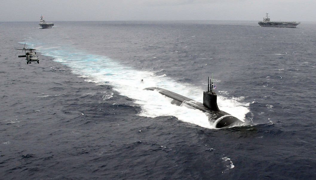 ØVELSE: Ubåten USS Seawolf på øvelse sammen med hangarskip i Stillehavet. Denne ubåten dukket opp utenfor Tromsø i august 2020. ØVELSE: Ubåten USS Seawolf på øvelse sammen med hangarskip i Stillehavet. Denne ubåten dukket opp utenfor Tromsø i august 2020.