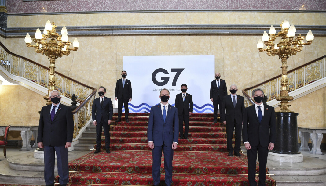 MØTES FYSISK: Representantene for G7-landene møtes fysisk, men må ta forhåndsregler knyttet til smittevern. MØTES FYSISK: Representantene for G7-landene møtes fysisk, men må ta forhåndsregler knyttet til smittevern.