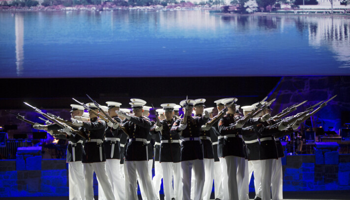 INTERNASJONALT: The United States Marine Corps Silent Drill Platoon under Norsk militær tattoo 2018. INTERNASJONALT: The United States Marine Corps Silent Drill Platoon under Norsk militær tattoo 2018.