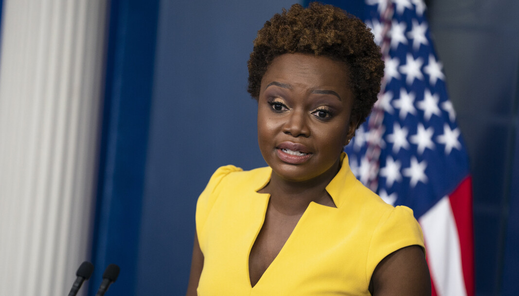 TALSPERSON: Karine Jean-Pierre under en pressekonferanse i Det hvite hus i forrige uke. TALSPERSON: Karine Jean-Pierre under en pressekonferanse i Det hvite hus i forrige uke.
