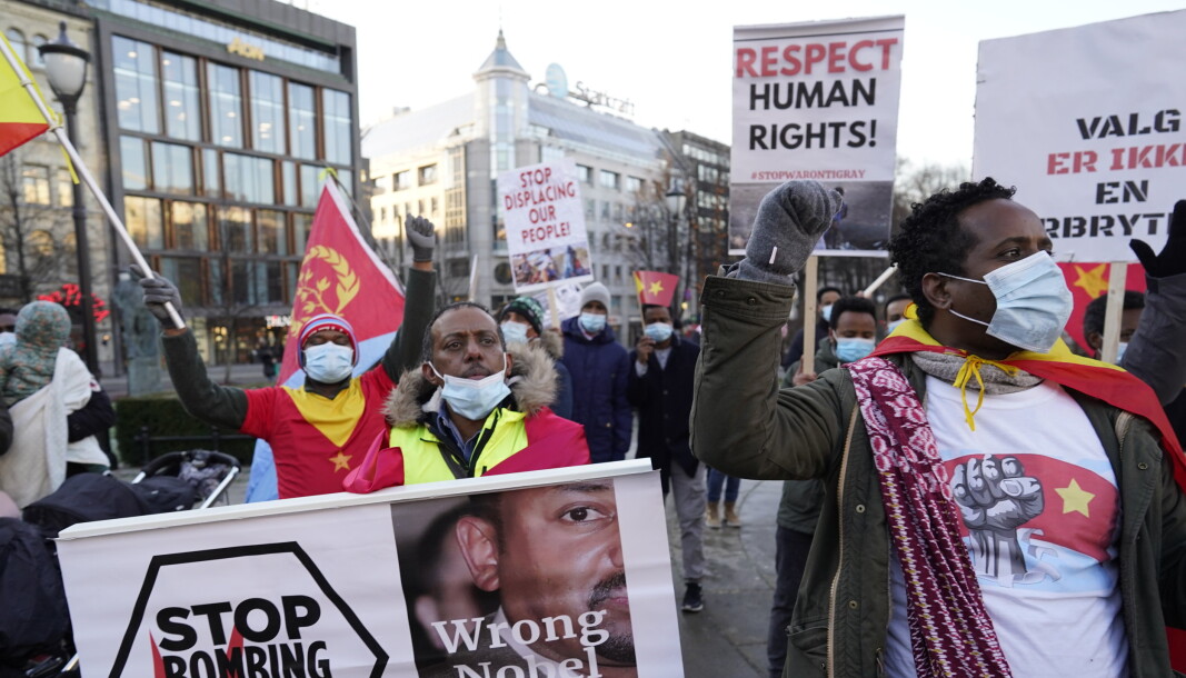Statsminister Abiy Ahmed har høstet massiv internasjonal kritikk for sin krigføring i Etiopias Tigray-region. Her fra en demonstrasjon i Oslo i november. Statsminister Abiy Ahmed har høstet massiv internasjonal kritikk for sin krigføring i Etiopias Tigray-region. Her fra en demonstrasjon i Oslo i november.