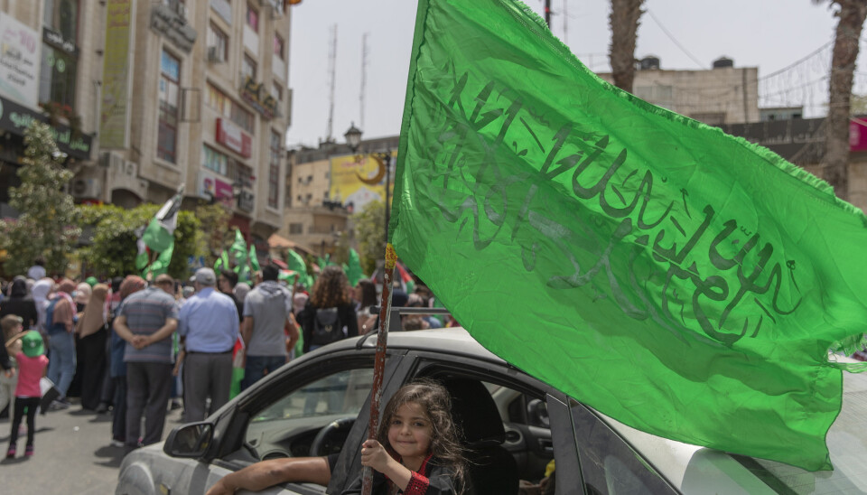 FORBYS: Hamas´flagg blir forbudt i Tyskland. Her ser vi en flagget i Ramallah på Vestbredden i mai 2021.