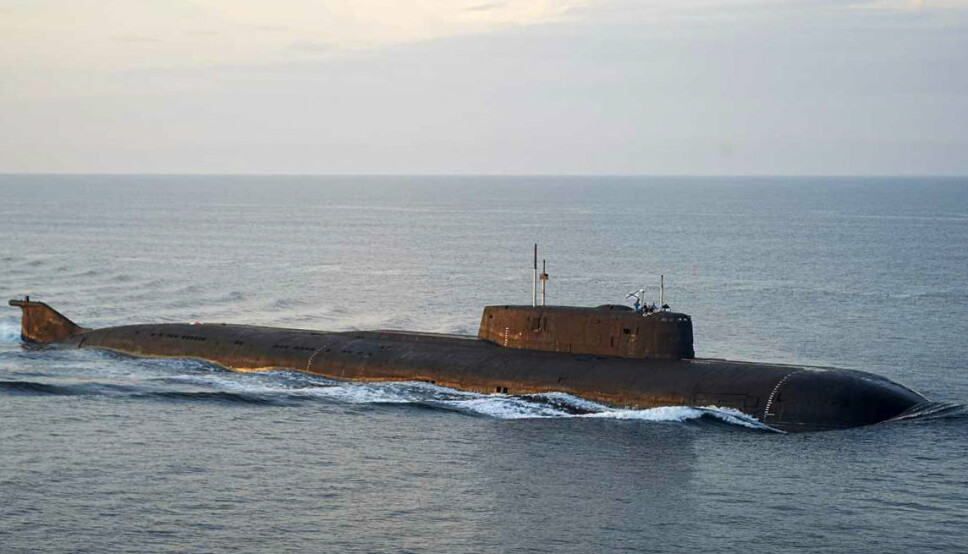 ATOMUBÅT: En av de russiske ubåtene som seiler gjennom dansk farvann i retning Sankt Petersburg i Russland.