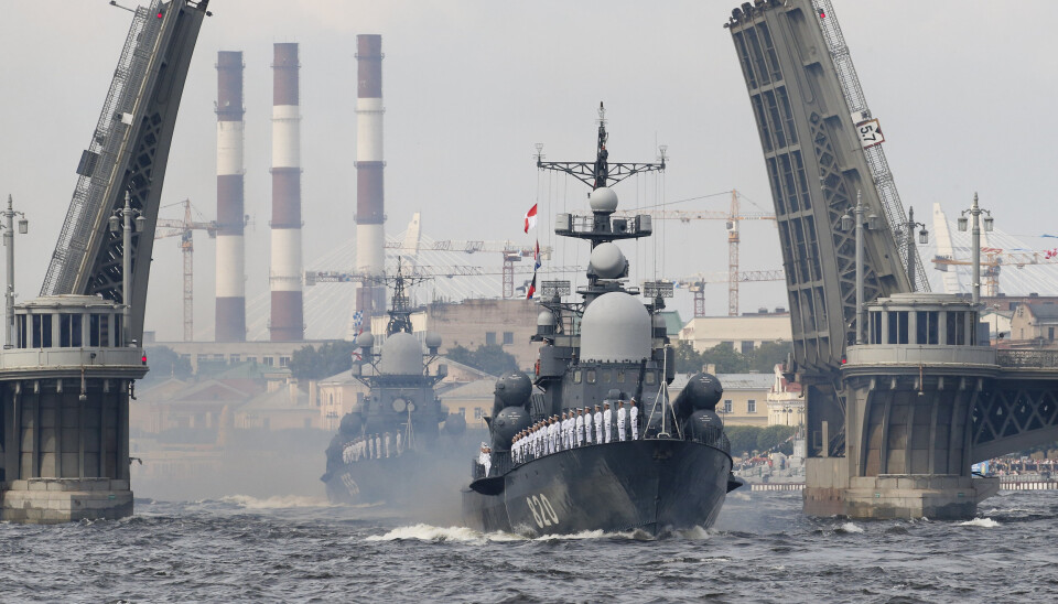 SANKT PETERSBURG: Russiske skip som deltar i den årlige flåteparaden i 2017.