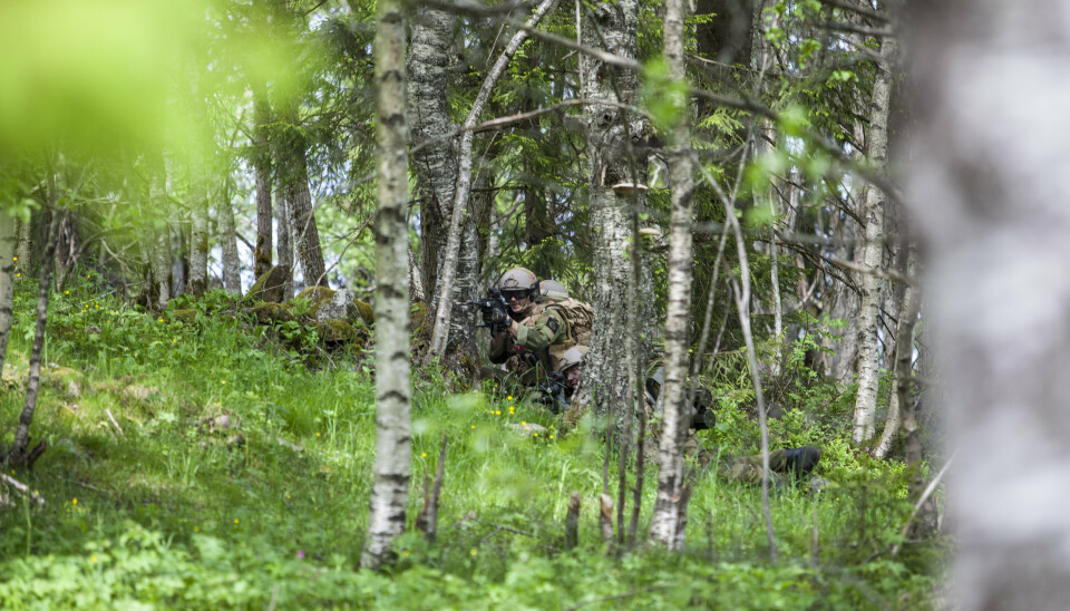 FUNN: Heimevernet oppdaget en mann i skogen. De gjorde narkotikafunn på 70 kilo. Bildet viser innsatsstyrke Derby (HV-02) under øvelse Oslofjord 2015.
