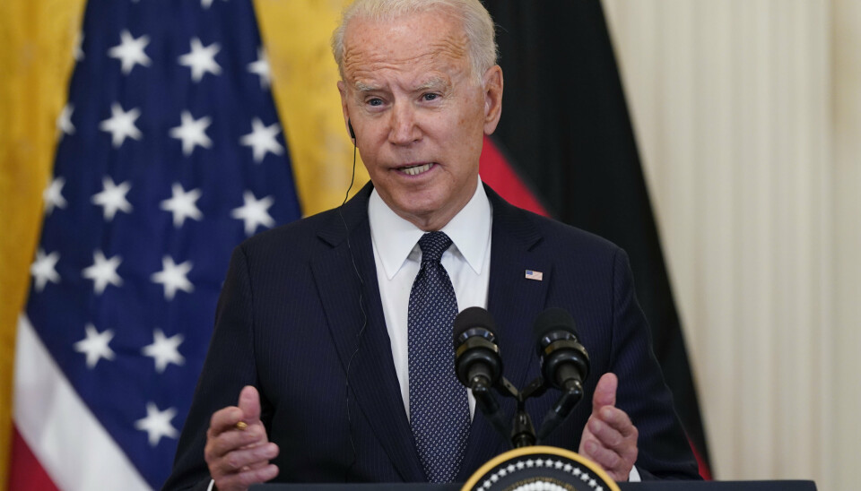 IKKE AKTUELT: Joe Biden sier at det foreløpig ikke er aktuelt å sende soldater til Haiti, under pressekonferansen i det hvite hus torsdag.