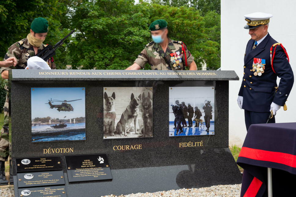 MONUMENT: Det franske forsvaret opprettet et minnesmerke for avdøde tjenestehunder.