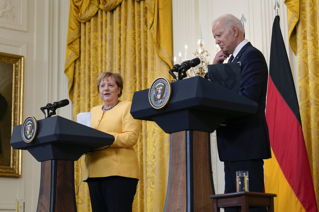TOPPMØTE: Nord Stream 2 var et naturlig tema da president Joe Biden og Tysklands statsminister Angela Merkel møttes i Det hvite hus i Washington 15. juli. TOPPMØTE: Nord Stream 2 var et naturlig tema da president Joe Biden og Tysklands statsminister Angela Merkel møttes i Det hvite hus i Washington 15. juli.