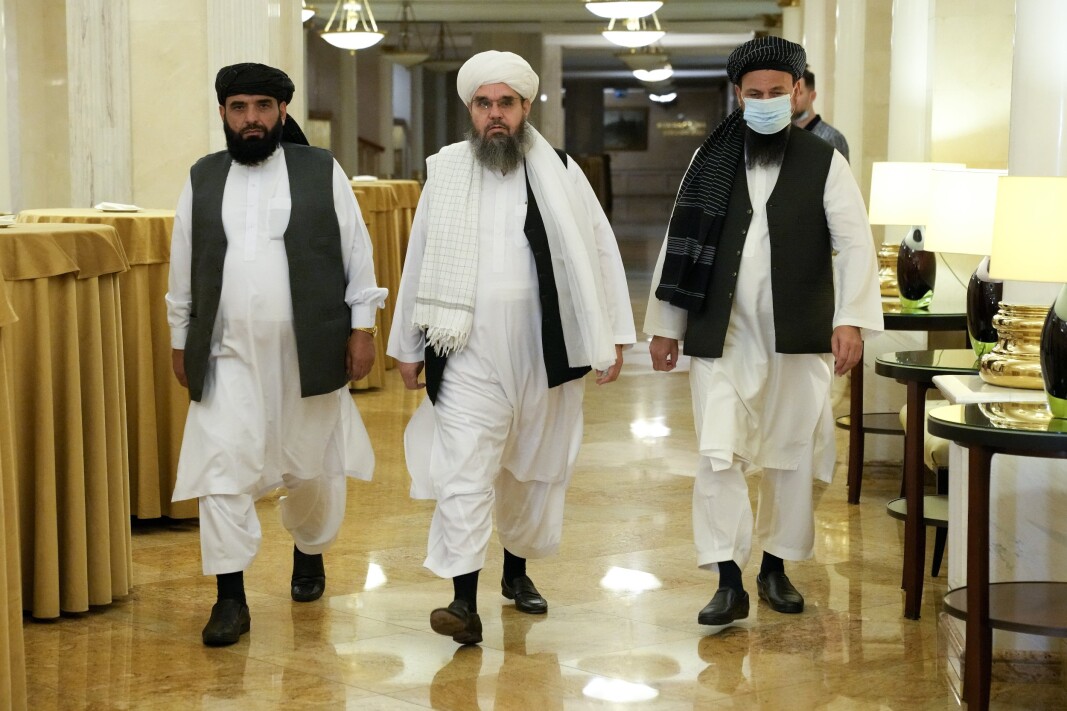 TALIBAN: Suhil Shaheen, Mawlawi Shahabuddin Dilawar og Mohammad Naimav representerte en Taliban-delegasjon som var i Moskva i midten av juli. TALIBAN: Suhil Shaheen, Mawlawi Shahabuddin Dilawar og Mohammad Naimav representerte en Taliban-delegasjon som var i Moskva i midten av juli.