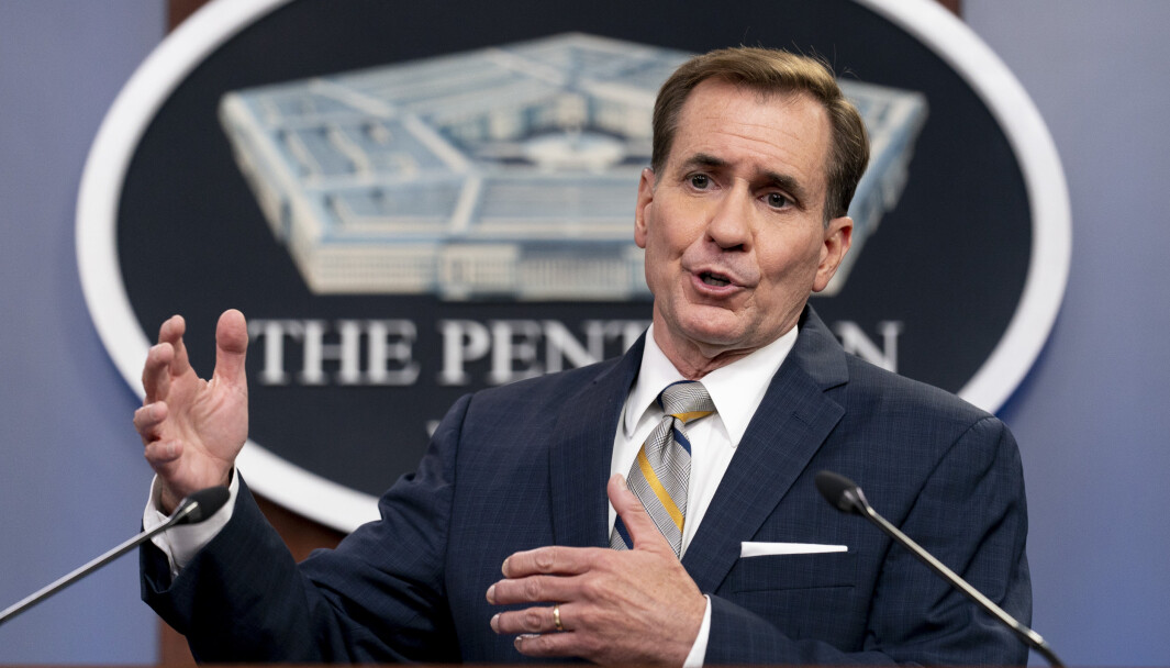 EVAKUERER: Talsmann for forsvarsdepartementet Pentagon, John Kirby, snakker om planene for evakuering av ambassadepersonell fra Kabul EVAKUERER: Talsmann for forsvarsdepartementet Pentagon, John Kirby, snakker om planene for evakuering av ambassadepersonell fra Kabul
