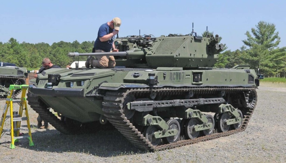 «MINI-TANK»: Det ubemannede kjøretøyet Ripsaw M5 med tårn fra Kongsberg Gruppen under testingen i Fort Dix.