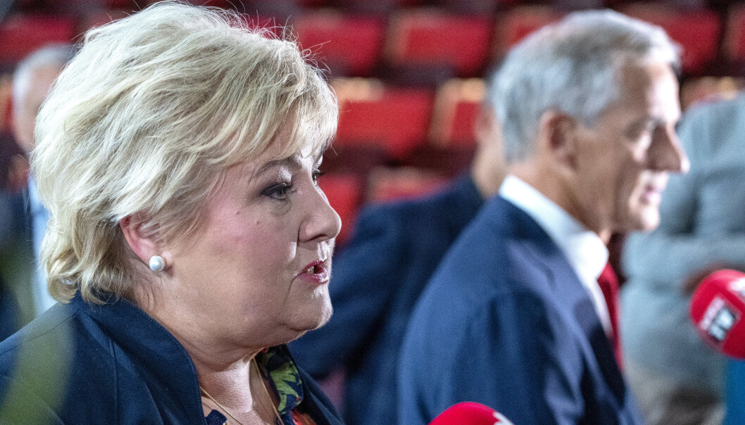I DUELL: Statsminister Erna Solberg og Ap-leder Jonas Gahr Støre etter torsdagens statsministerduell i Trondheim. Veteranpolitikk var ett av temaene. I DUELL: Statsminister Erna Solberg og Ap-leder Jonas Gahr Støre etter torsdagens statsministerduell i Trondheim. Veteranpolitikk var ett av temaene.