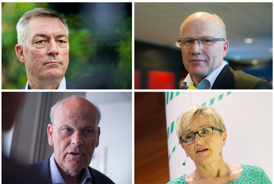 UTE: Fra øverst til venstre: Forsvarsminister Frank Bakke-Jensen (H), Hårek Elvenes (H), Michael Tetzschner (H) og Liv Signe Navarsete (Sp) er ferdige på Stortinget – for nå.