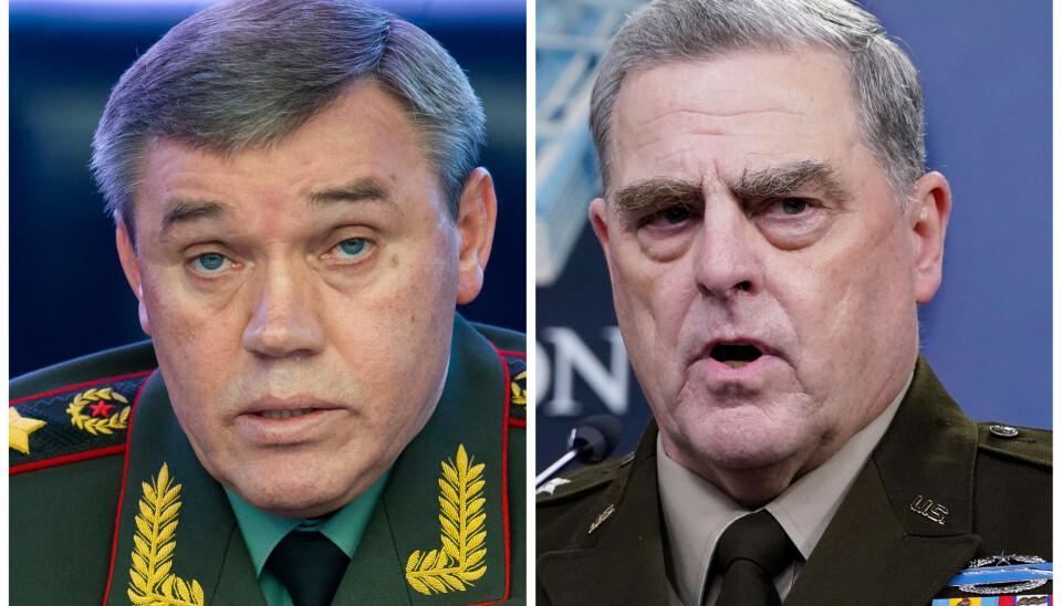 MØTTES: Den russiske generalen Valery Gerasimov (t.v.) møtte onsdag med den amerikanske generalen Mark Milley i Finland.