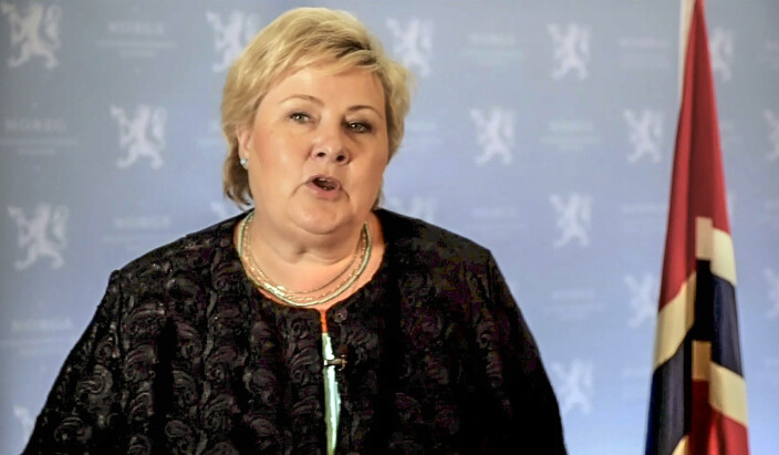 SAMARBEID: Erna Solberg sa at klima, helse og økonomisk krise viser at internasjonalt samarbeid trengs. SAMARBEID: Erna Solberg sa at klima, helse og økonomisk krise viser at internasjonalt samarbeid trengs.