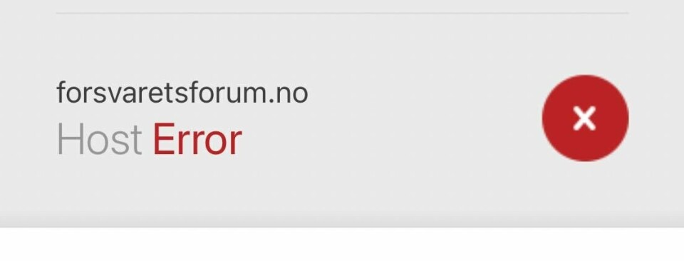 FEILMELDING: Denne feilmeldingen kom opp på Forsvarets forums nettsider onsdag morgen.