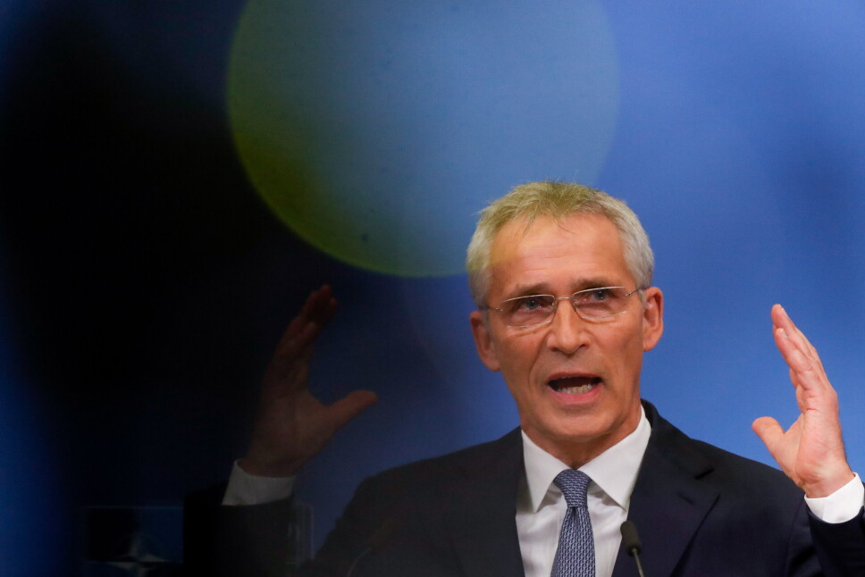 I BRUSSEL: Jens Stoltenberg under pressekonferansen i Natos hovedkvarter i Brussel.