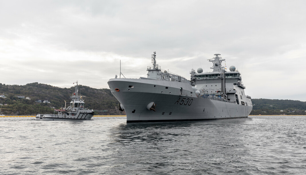 TILBAKE I BERGEN: Etter tre måneder på tokt som en del av Standing Nato Maritime Group 1 er KNM Maud tilbake på Haakonsvern i Bergen. Bildet er fra fartøyets deployering til SNMG1 tidligere i år.