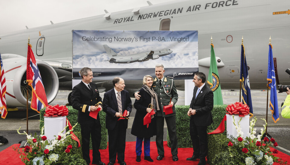 POSEIDON: Overleveringsseremoni for Norges første Boeing P-8A Poseidon 18. november 2021. Der var blant andre Mette Sørfonden, daværende sjef for Forsvarsmateriell (FMA) og forsvarsattaché Odd-Harald Hagen.