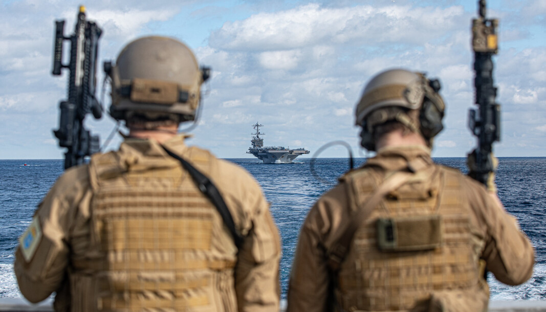 ØVELSE: Hangarskipet USS Harry S. Truman sett fra KNM Fridtjof Nansen i Atlanterhavet under øvelsen C2X. ØVELSE: Hangarskipet USS Harry S. Truman sett fra KNM Fridtjof Nansen i Atlanterhavet under øvelsen C2X.