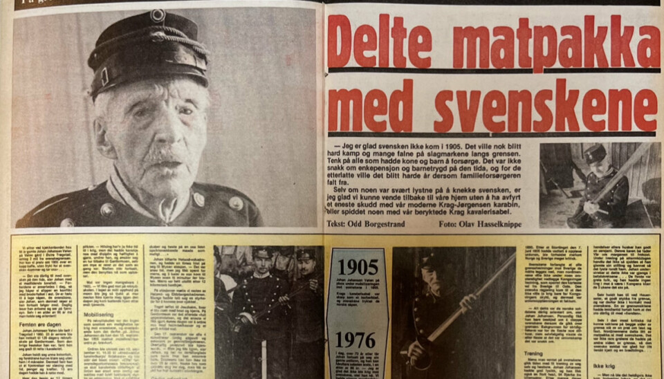 LETTET: – Jeg er glad for at vi kunne vende tilbake til våre vakre hjem i 1905 uten å ha avfyrt ett eneste skudd mot svenskene, forteller Johan Johansen Vølen (96) i dette intervjuet i Mannskapsavisa i 1976.