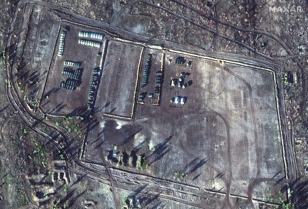 STYRKER: Satellittbilde som viser russiske styrker ved øvelsesområdet Pogonovo Voronezj-regionen.