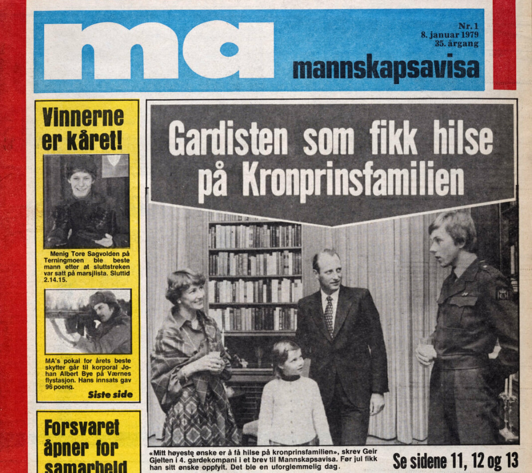 Reportasjen om gardist Geir Gjelten som fikk hilse på Kronprinsfamilien preger forsiden og får god plass inne i bladet.