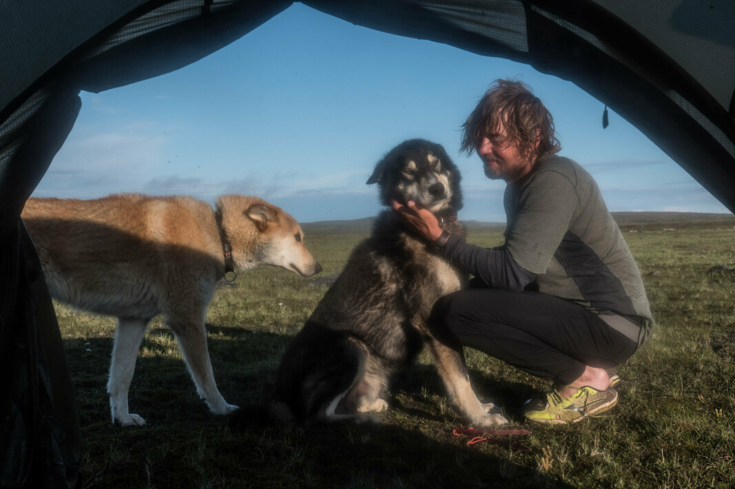 TURKAMERATER: Jens Kvernmo sammen med hundene under oppholdet i Canada.