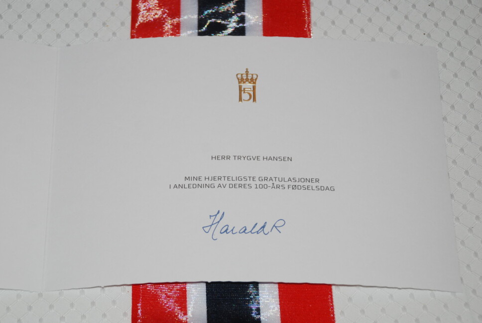 Hilsen fra kong Harald til krigsseiler Trygve Hansen.