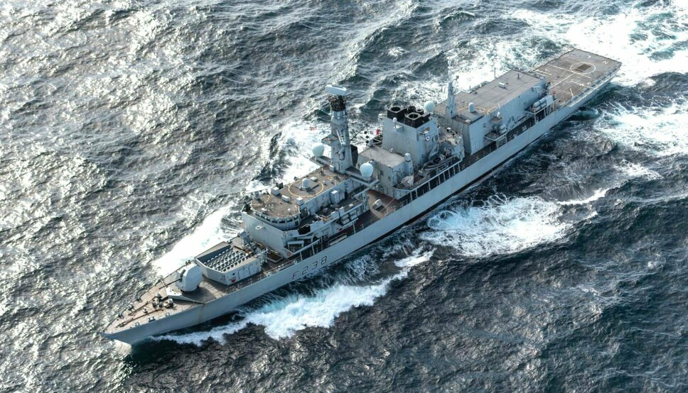TRAFF UBÅT: Fregatten HMS Northumberland som traff en russisk ubåt med slepesonar i 2020.