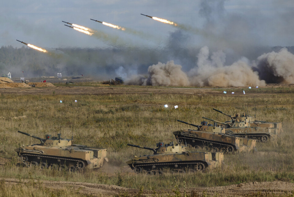 Bilde fra øvelse Zapad i 2021, hvor russiske og hviterrussiske styrker deltok. Det er stor bekymring knyttet til styrkeoppbyggingen langs grensen til Ukraina.