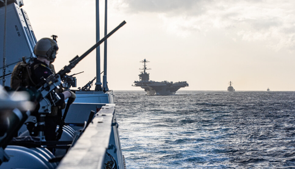 PÅ VENT: KNM Fridtjof Nansen og USS Harry S. Truman Carrier Strike Group passerte tirsdag 14. desember gjennom Gibraltarstredet til Middelhavet. De befinner seg fortsatt i området som følger av den russiske invasjonen i Ukraina.