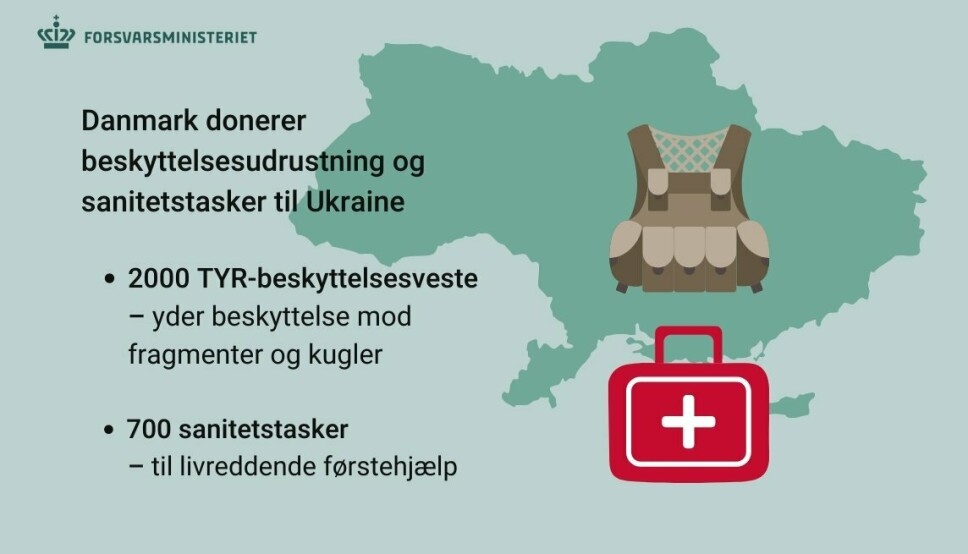 DONERER: Danmark har besluttet å donere militært utstyr til Ukraina. Stridsvesten er allerede på vei mot landet i lastebil.