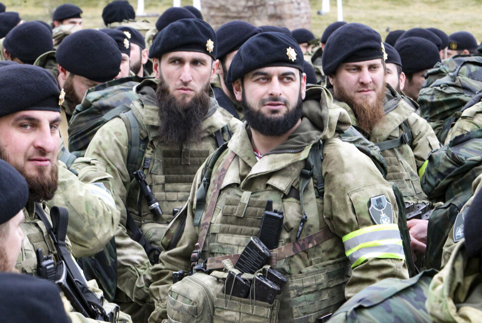 GROZNY: Tsjesjenske tropper samlet seg fredag 25. feb 2022 i hovedstaden Grozny.