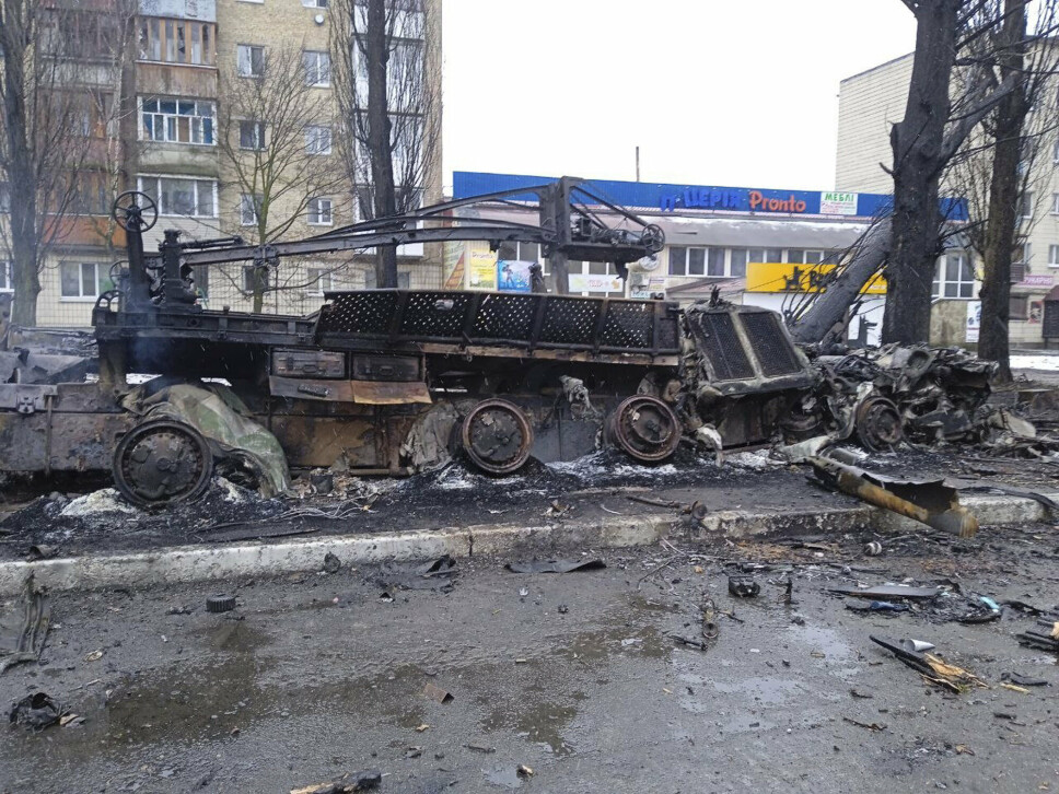 ANGREP: Restene etter et russisk angrep i Borodyanka utenfor Kyiv i Ukraina den 3. mars 2022.