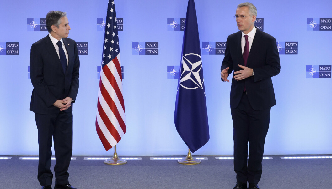 NATO: Krigen i Ukraina viser hvorfor Nato er viktig for Norge, skriver Emma Egedal Nilsen. På bildet er utenriksminister i USA Antony Blinke og generalsekretær i Nato Jens Stoltenberg.